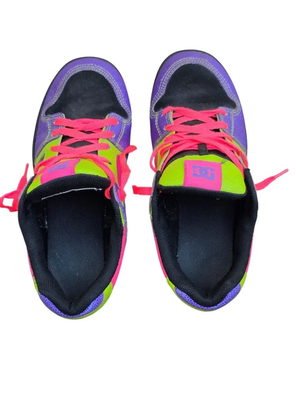 DC Shoes Destroyer Womens 9 Neon Color Block Skate Sneakers Purple Pink Scene